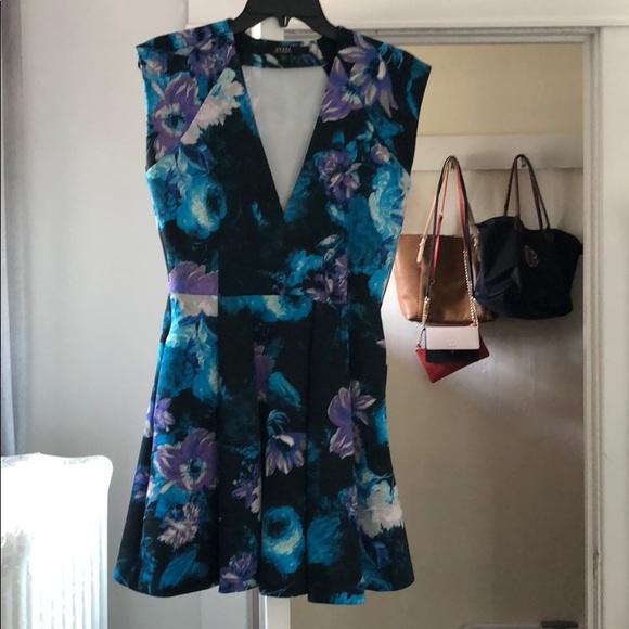 blue and purple floral dress